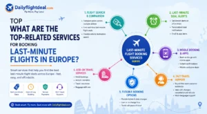 What are the top-related services for booking last-minute flights in Europe?